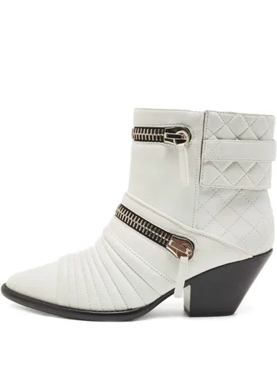 Pre-owned Giuseppe Zanotti Vintage Quilted Zip-detail Ankle Boots In White