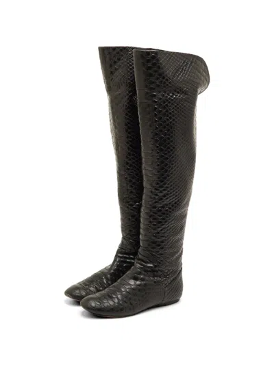 Pre-owned Giuseppe Zanotti Vintage Snakeskin-pattern Over-the-knee Boots In Black