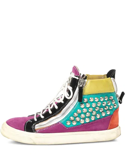 Pre-owned Giuseppe Zanotti Vintage Spike Studded High-top Sneakers In Pink