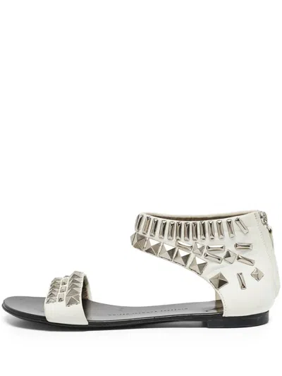 Pre-owned Giuseppe Zanotti Vintage Studded Ankle-strap Flat Sandals In White
