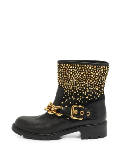 Pre-owned Giuseppe Zanotti Vintage Studded Chain-link Ankle Boots In Black