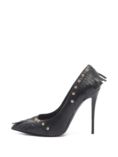 Pre-owned Giuseppe Zanotti Vintage Studded Fringed Heeled Pumps In Black