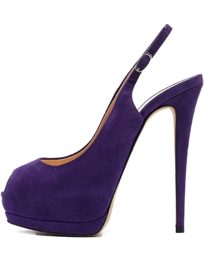 Pre-owned Giuseppe Zanotti Vintage Suede Peep-toe Pumps In Purple