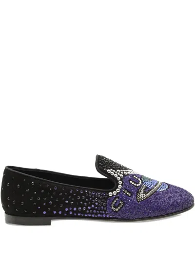 Pre-owned Giuseppe Zanotti Vintage Uranus Smoking Crystal-embellished Loafers In Black