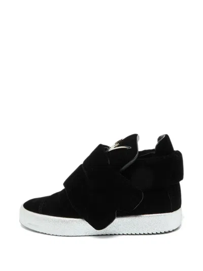 Pre-owned Giuseppe Zanotti Vintage Velvet Touch-strap Hi-top Sneakers In Black