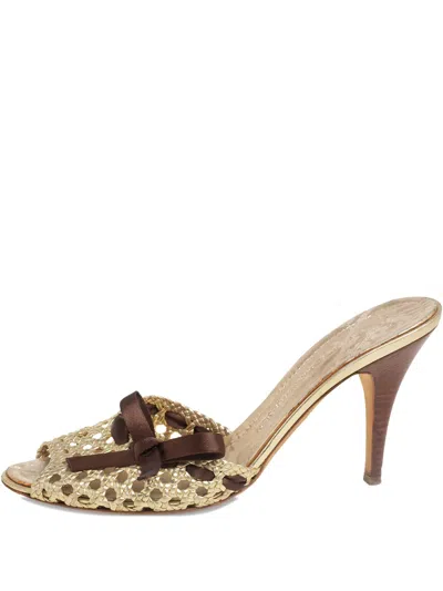 Pre-owned Giuseppe Zanotti Vintage Woven Bow Sandals In Gold