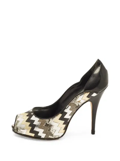 Pre-owned Giuseppe Zanotti Vintage Zigzag Peep-toe Sandals In Black