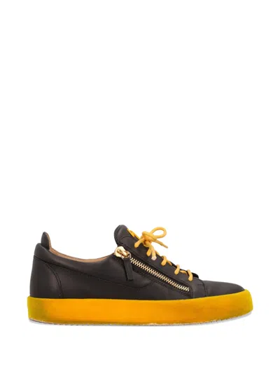 Pre-owned Giuseppe Zanotti Vintage Zip Leather Sneakers In Black