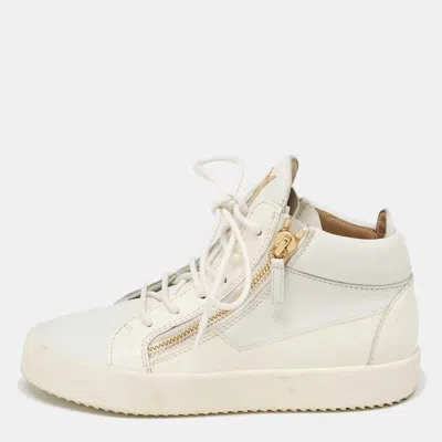 Pre-owned Giuseppe Zanotti White Leather And Patent Leather London High Top Sneakers Size 39.5