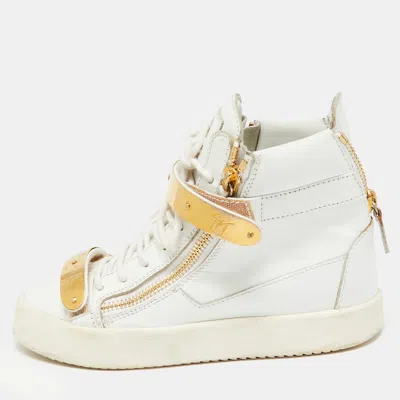 Pre-owned Giuseppe Zanotti White Leather Coby Wedge Sneakers Size 37
