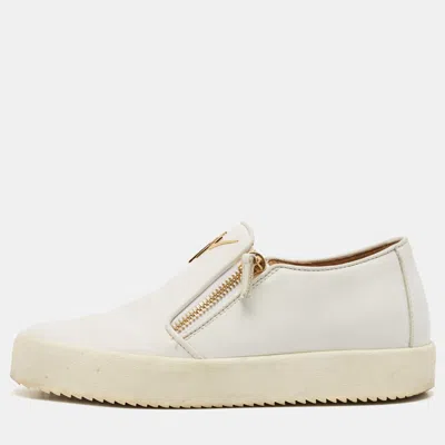 Pre-owned Giuseppe Zanotti White Leather Eve Slip On Sneakers Size 41