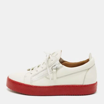 Pre-owned Giuseppe Zanotti White Leather Frankie Low Top Sneakers Size 38