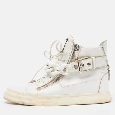 Pre-owned Giuseppe Zanotti White Leather High Top Trainers Size 40