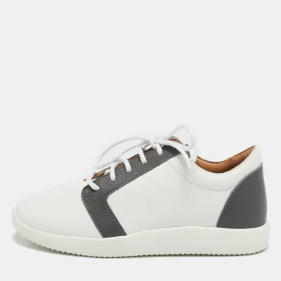 Pre-owned Giuseppe Zanotti White/grey Leather G Runner Low Top Sneakers Size 36