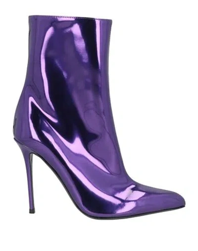 Giuseppe Zanotti Woman Ankle Boots Purple Size 9 Textile Fibers In Animal Print