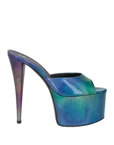 Giuseppe Zanotti Woman Sandals Blue Size 8 Leather In Multicolor