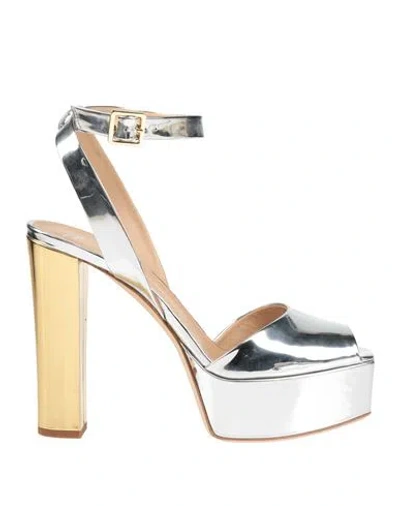 Giuseppe Zanotti Woman Sandals Silver Size 5.5 Textile Fibers In Multi