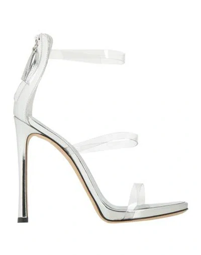 Giuseppe Zanotti Woman Sandals Silver Size 6 Plastic, Leather