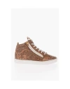 Giuseppe Zanotti Patterned Leather Mid-top Sneakers With Golden Zip In Brown