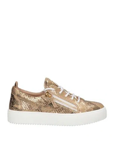 Giuseppe Zanotti Woman Sneakers Gold Size 11 Soft Leather