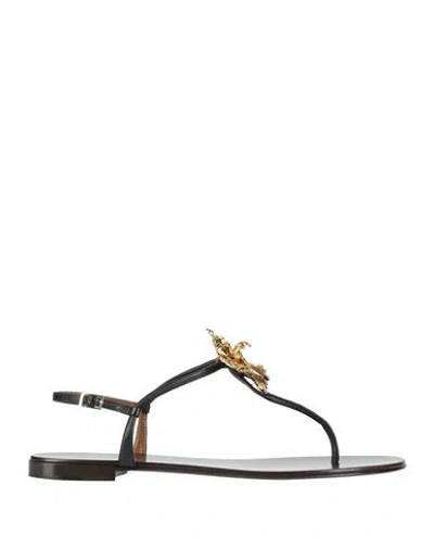 Giuseppe Zanotti Woman Thong Sandal Black Size 8 Leather