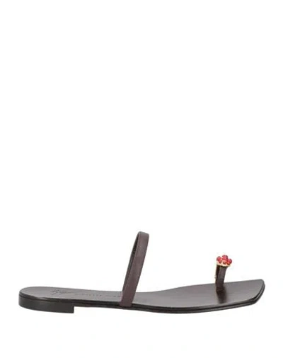 Giuseppe Zanotti Woman Toe Strap Sandals Dark Brown Size 9 Soft Leather