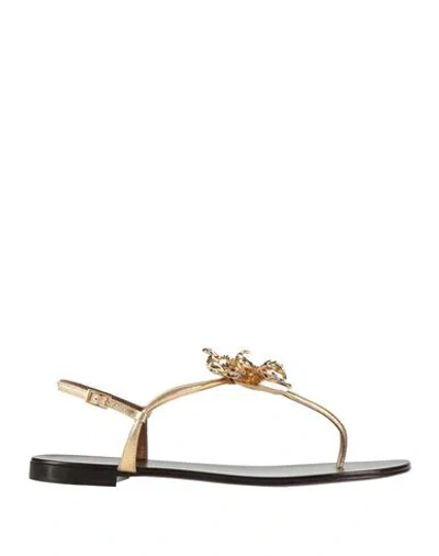 Giuseppe Zanotti Woman Thong Sandal Gold Size 8 Leather