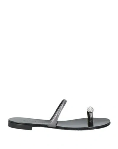 Giuseppe Zanotti Woman Thong Sandal Gunmetal Size 4 Leather In Black