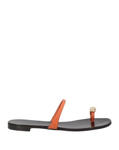 Giuseppe Zanotti Woman Thong Sandal Orange Size 7 Leather