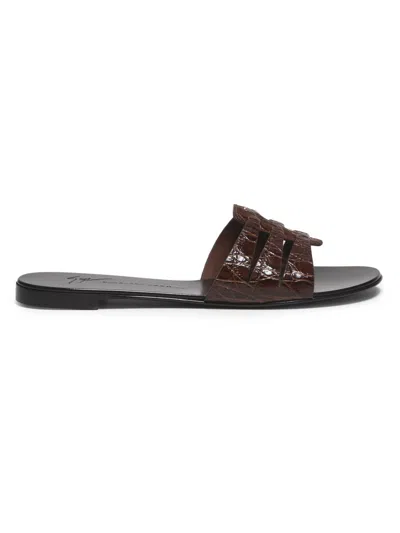 Giuseppe Zanotti Anuvorock Croc-embossed Leather Sandal In Burgundy