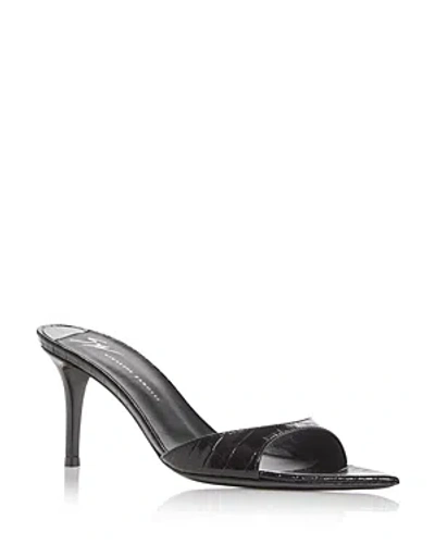 Giuseppe Zanotti Women's Intriigo Croc Embossed High Heel Slide Sandals In Black