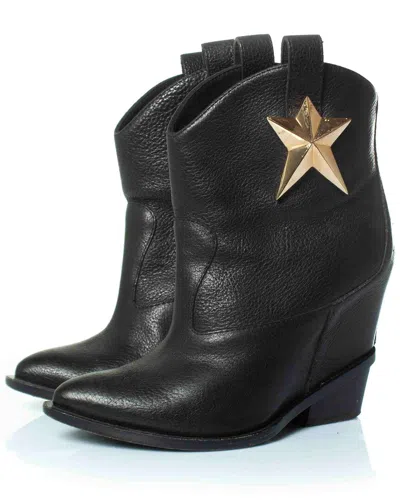 Pre-owned Giuseppe Zanotti Women's Leather Hidden Platform Wedge Star Bootie (authentic  Pre-loved)