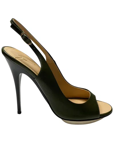 Pre-owned Giuseppe Zanotti Women's Leather Peep Toe Slingback Pump (authentic Pre-loved) In Green