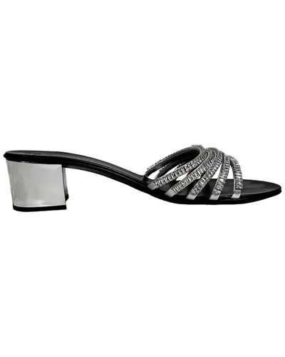 Pre-owned Giuseppe Zanotti Women's Leather Rhinestone-embellished Slide Sandal Heel  (authentic Pre-loved) In Silver