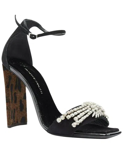 Pre-owned Giuseppe Zanotti Women's Leather Suede Crystal Embellished Leopard Sandal  (authentic Pre-loved)