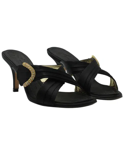 Pre-owned Giuseppe Zanotti Women's Satin Crystal-embellished Cross-strap Mule Sandal  (authentic Pre-loved) In Black