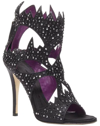 Pre-owned Giuseppe Zanotti Women's Satin Crystal Satin Leather Lined Cutout Sandals Heel  (authentic Pre-loved
