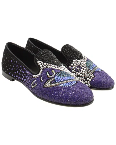 Pre-owned Giuseppe Zanotti Women's Suede Crystal-embellished Uranus Smoking Slipper  (authentic Pre-loved) In Blue