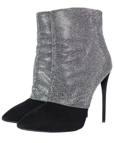 Pre-owned Giuseppe Zanotti Women's Suede Crystal Mesh Bootie (authentic Pre-loved)