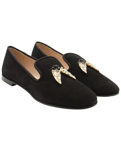 Pre-owned Giuseppe Zanotti Women's Suede Embellished Shark Tooth Smoking Slipper  (authentic Pre-loved) In Black