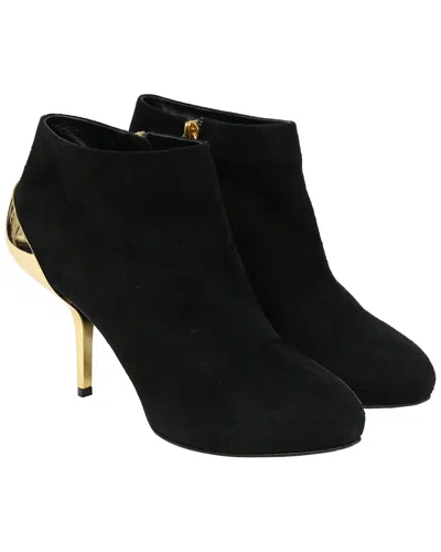 Pre-owned Giuseppe Zanotti Women's Suede Gold Heel Detail Bootie (authentic Pre-loved) In Black