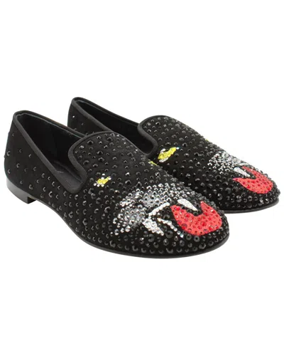 Pre-owned Giuseppe Zanotti Women's Suede Panther Embellished Loafer (authentic Pre-loved) In Black