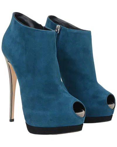 Pre-owned Giuseppe Zanotti Women's Suede Peep Toe Ankle Boot (authentic Pre-loved) In Blue