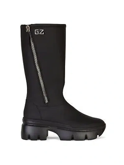 Pre-owned Giuseppe Zanotti Womens Black 1-1/2" Platform Rexana Round Toe Rain Boots 37.5