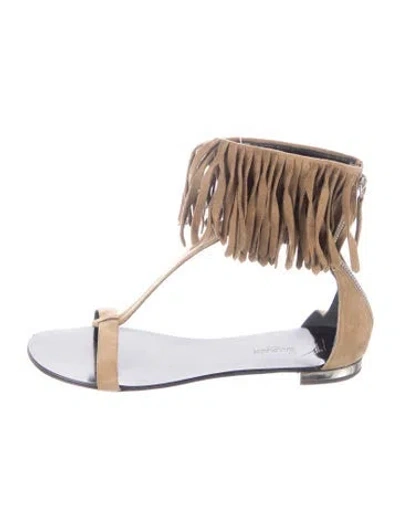 Pre-owned Giuseppe Zanotti X Balmain Suede Fringe Trim Accent Gladiator Sandals In Brown