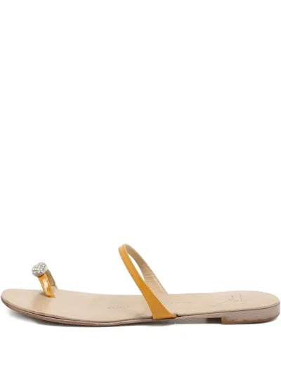 Pre-owned Giuseppe Zanotti Crystal-embellished Leather Sandals In Yellow
