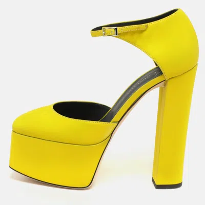 Giuseppe Zanotti Yellow Iridescent Patent Leather Platform Ankle Strap Pumps
