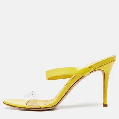 Pre-owned Giuseppe Zanotti Yellow Patent Leather Slide Sandals Size 39