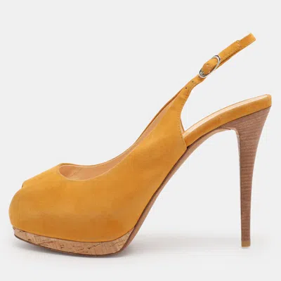 Giuseppe Zanotti Yellow Suede Slingback Platform Pumps In Brown