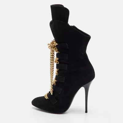 Pre-owned Giuseppe Zanotti Zadina Size 36 Black Suede Chain Detail Ankle Length Boots